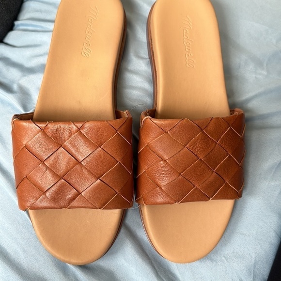 New! Madewell Burnished Caramel The Louisa Slide Sandal in Woven Leather - Picture 5 of 7